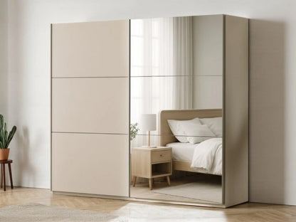 Sand Beige Sliding Mirrored Wardrobe 120cm - Modern Calm, Smart Storage