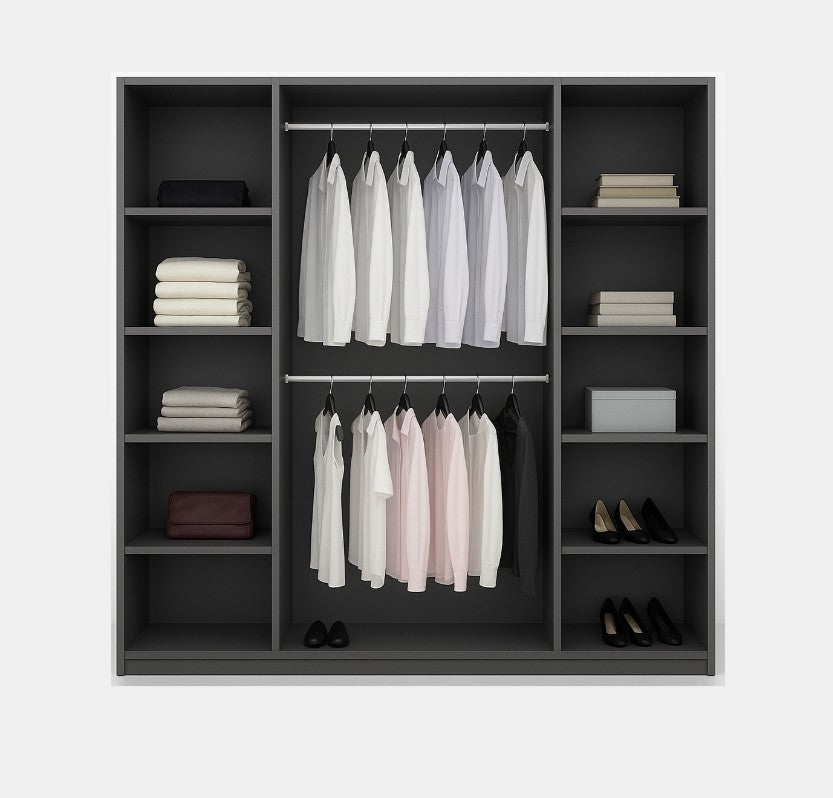 Black Matt Sliding Wardrobe 225cm with Mirror - Sleek Look, Streamlined Storage