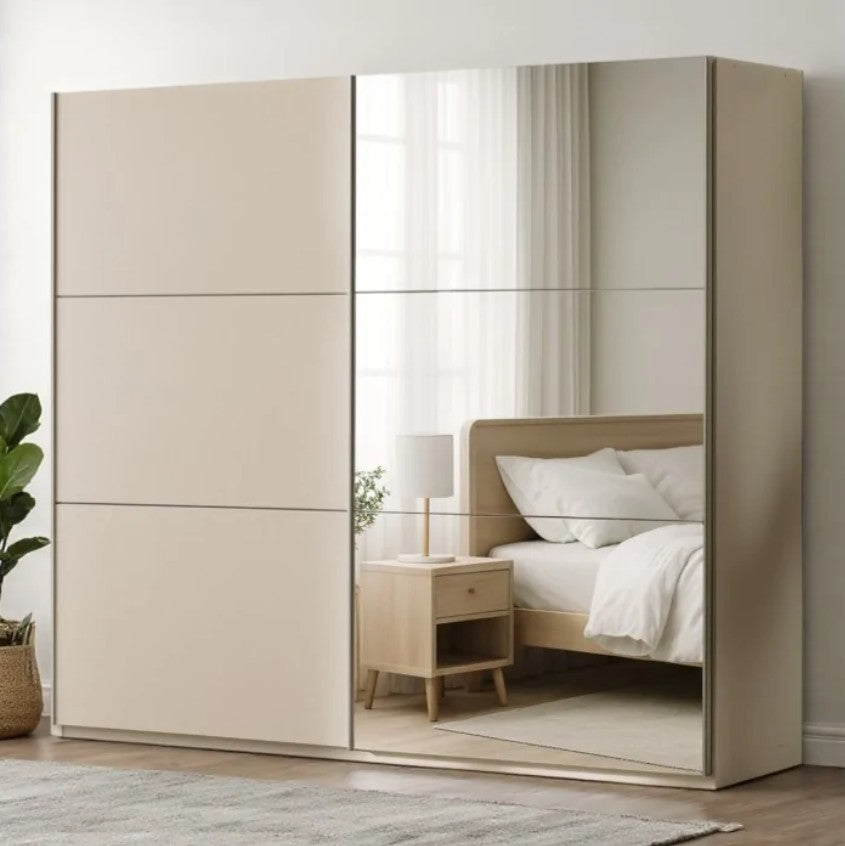 Vigo Sliding Wardrobe 225cm Wide with Mirror - 5 Colour Options
