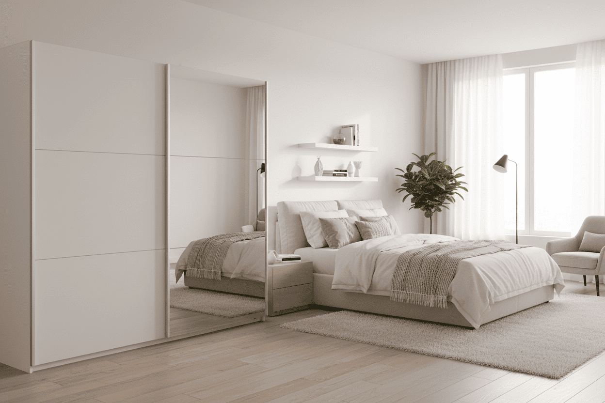 Vigo Sliding Wardrobe 225cm Wide with Mirror - 5 Colour Options