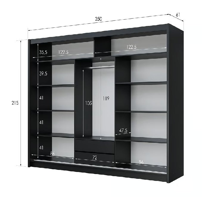 Vista 250cm Sliding Wardrobe in White Matt - Clean Lines with Sleek Mirror