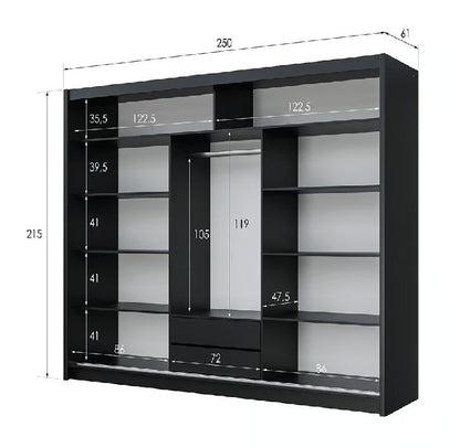 Vista 250cm Sliding Wardrobe in White Matt - Clean Lines with Sleek Mirror
