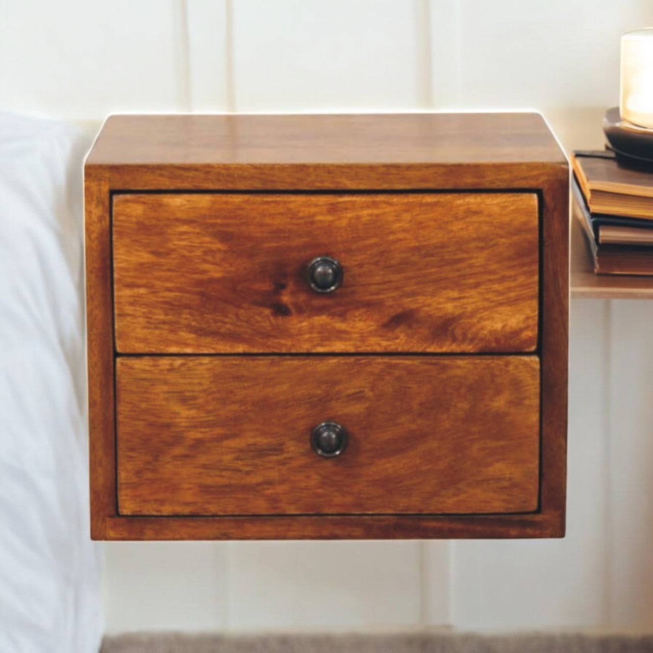 Wall-Mounted Nightstand. 100% Solid Mango Wood2