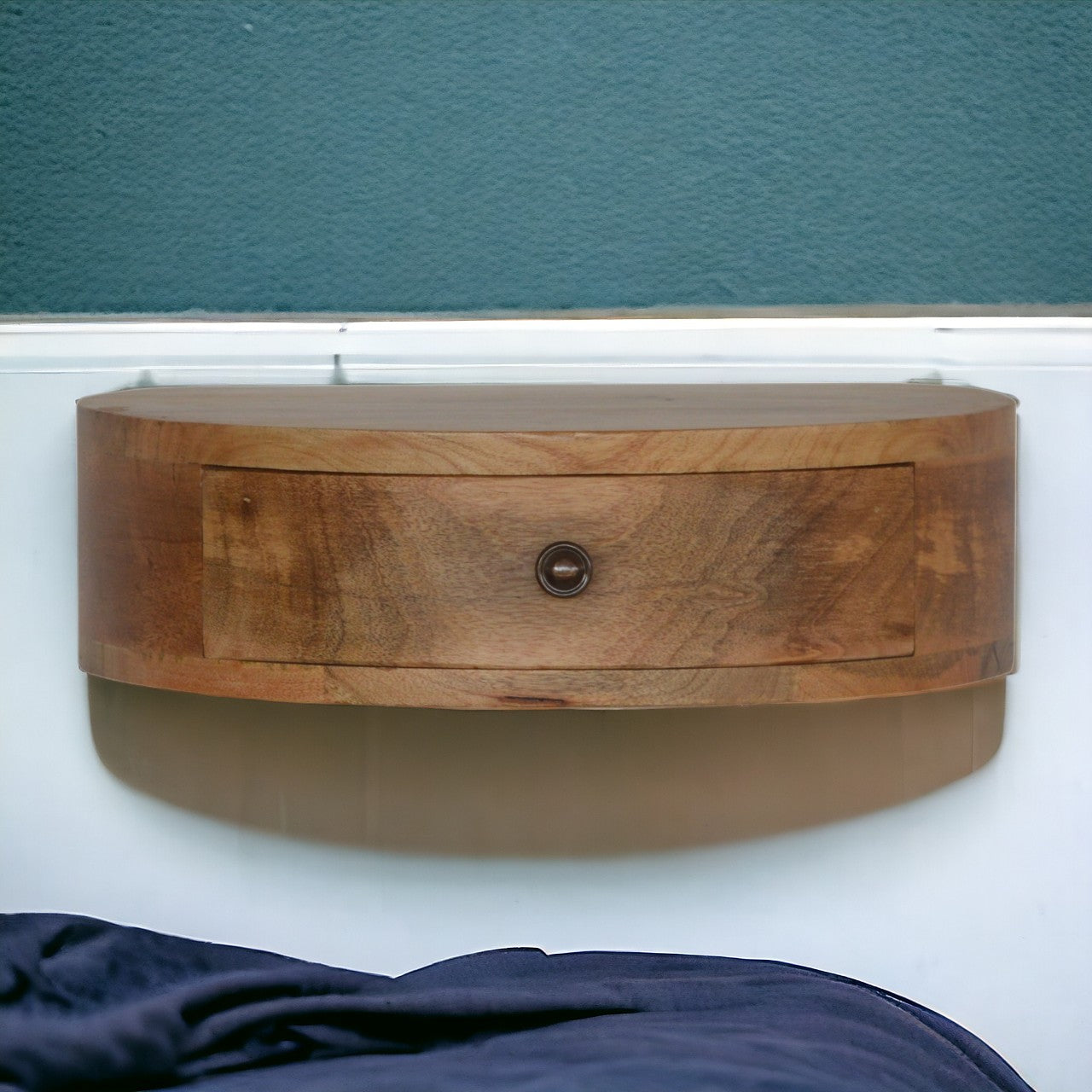 Wall-Mounted Rounded Bedside. 100% Solid Mango Wood