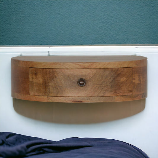 Wall-Mounted Rounded Bedside. 100% Solid Mango Wood