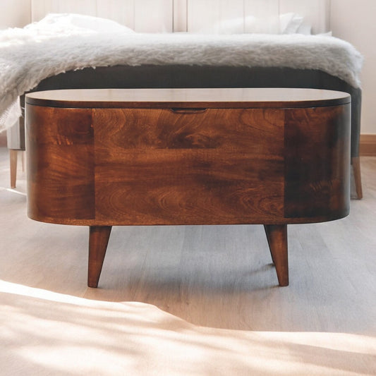 Walnut Rounded Lid up Blanket Box. 100% Solid Mango Wood