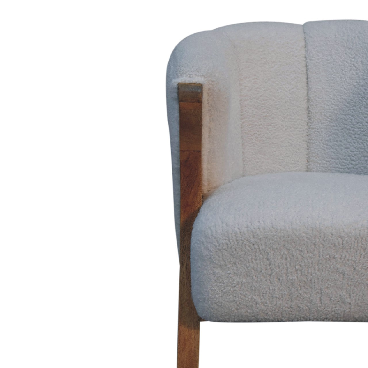 White Boucle Minimalistic Chair. 100% Solid Mango Wood.