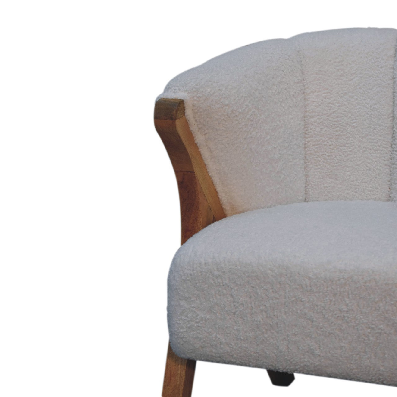 White Boucle Minimalistic Chair. 100% Solid Mango Wood.