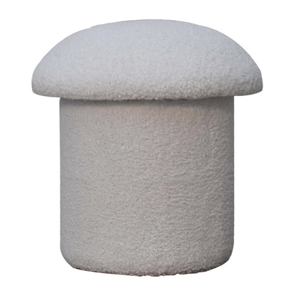 White Boucle Mushroom Footstool. 100% Solid Mango Wood