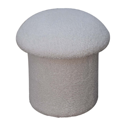 White Boucle Mushroom Footstool. 100% Solid Mango Wood