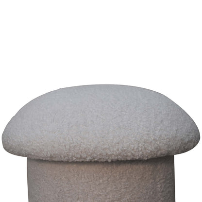 White Boucle Mushroom Footstool. 100% Solid Mango Wood