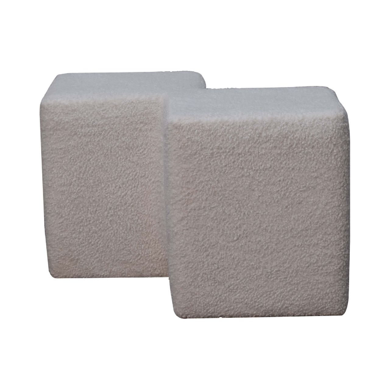 White Boucle Twin Footstool. 100% Solid Mango Wood