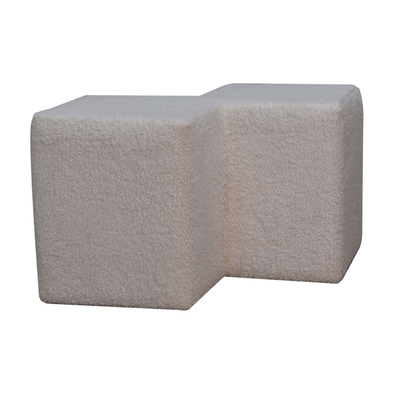 White Boucle Twin Footstool. 100% Solid Mango Wood