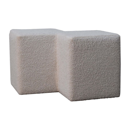White Boucle Twin Footstool. 100% Solid Mango Wood