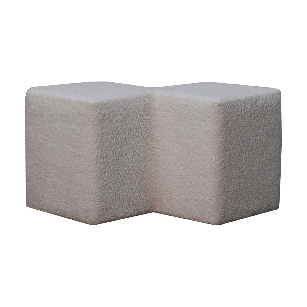 White Boucle Twin Footstool. 100% Solid Mango Wood