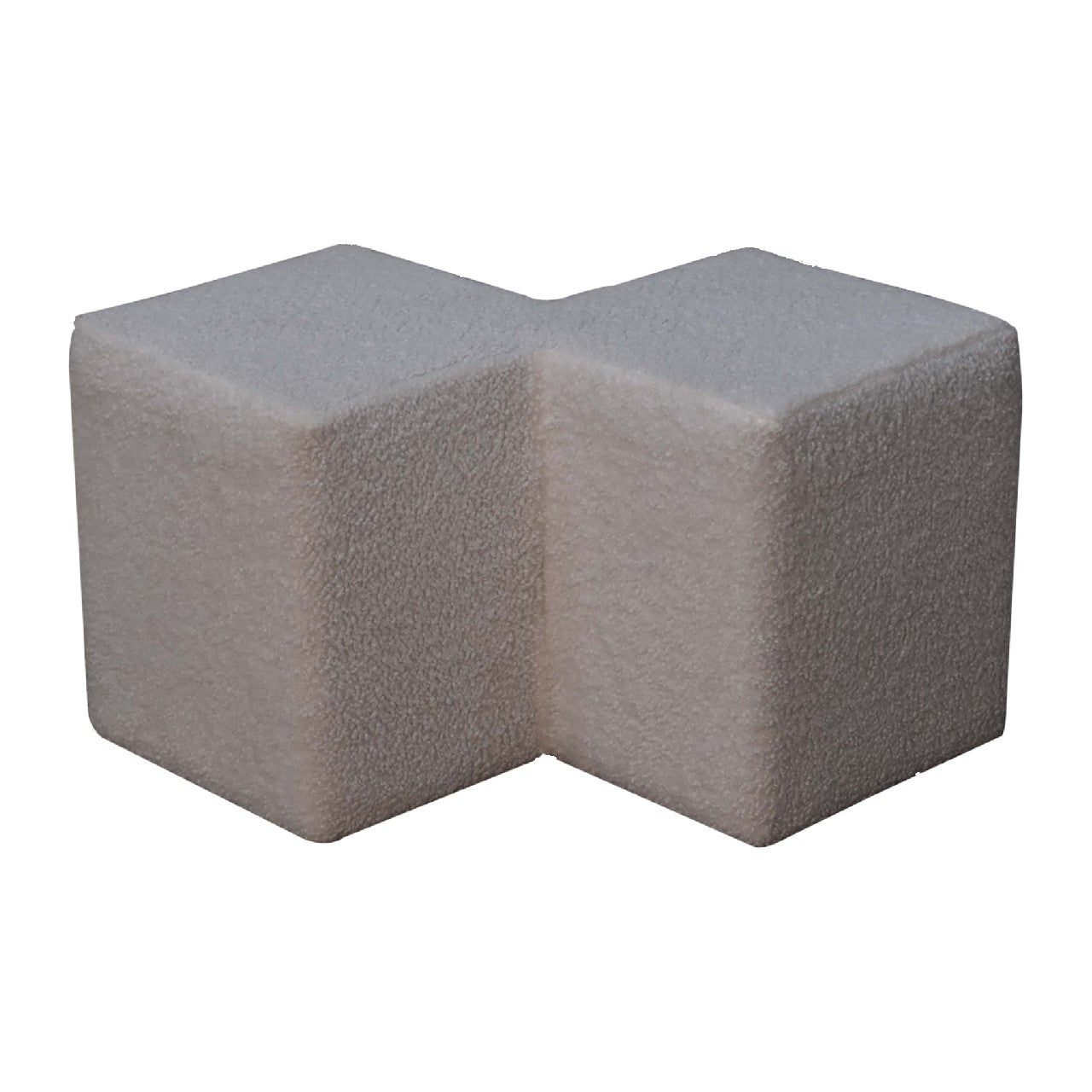 White Boucle Twin Footstool. 100% Solid Mango Wood