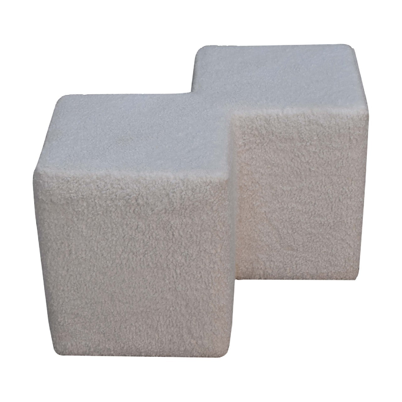 White Boucle Twin Footstool. 100% Solid Mango Wood