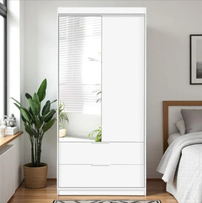 White Mallorca W105cm Wardrobe - Compact Elegance with Mirrored Door