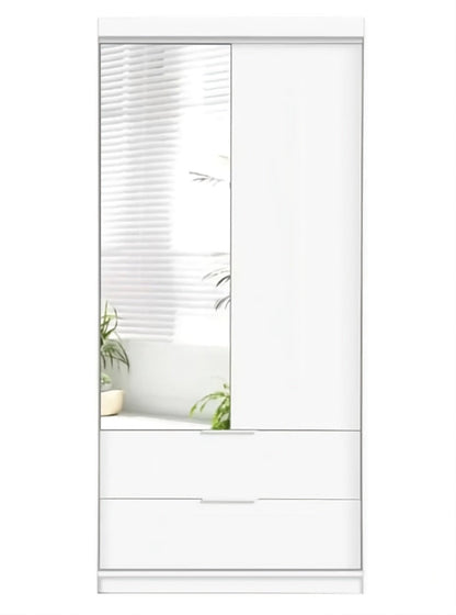 White Mallorca W105cm Wardrobe - Compact Elegance with Mirrored Door