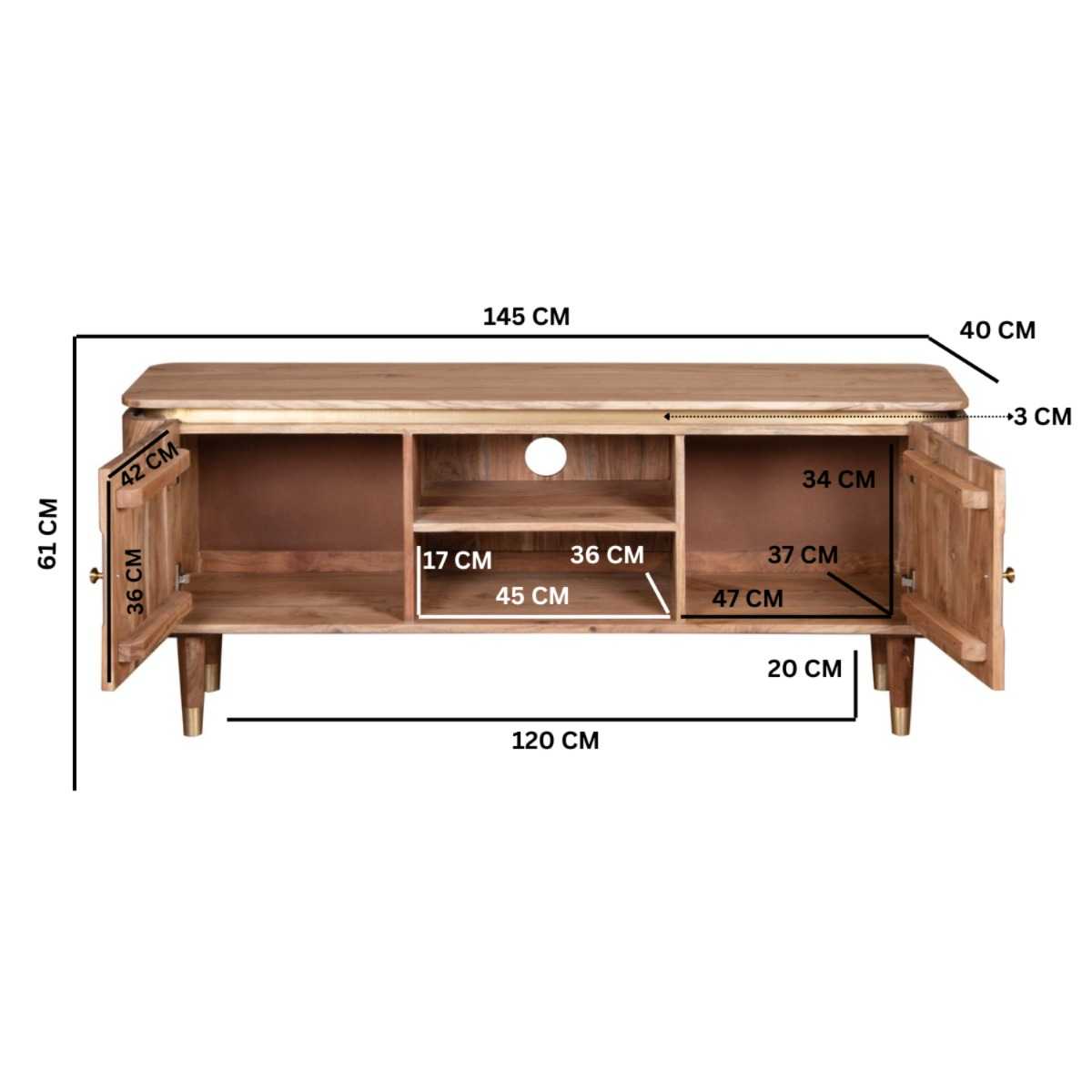 Wilton Acacia Wood TV unit. 100% Solid Acacia Hardwood