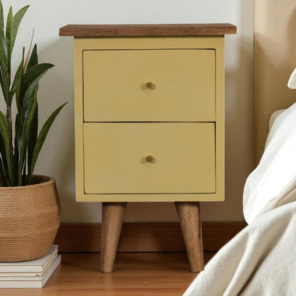 Yellow Hand Painted Bedside. 100% Solid Mango Wood