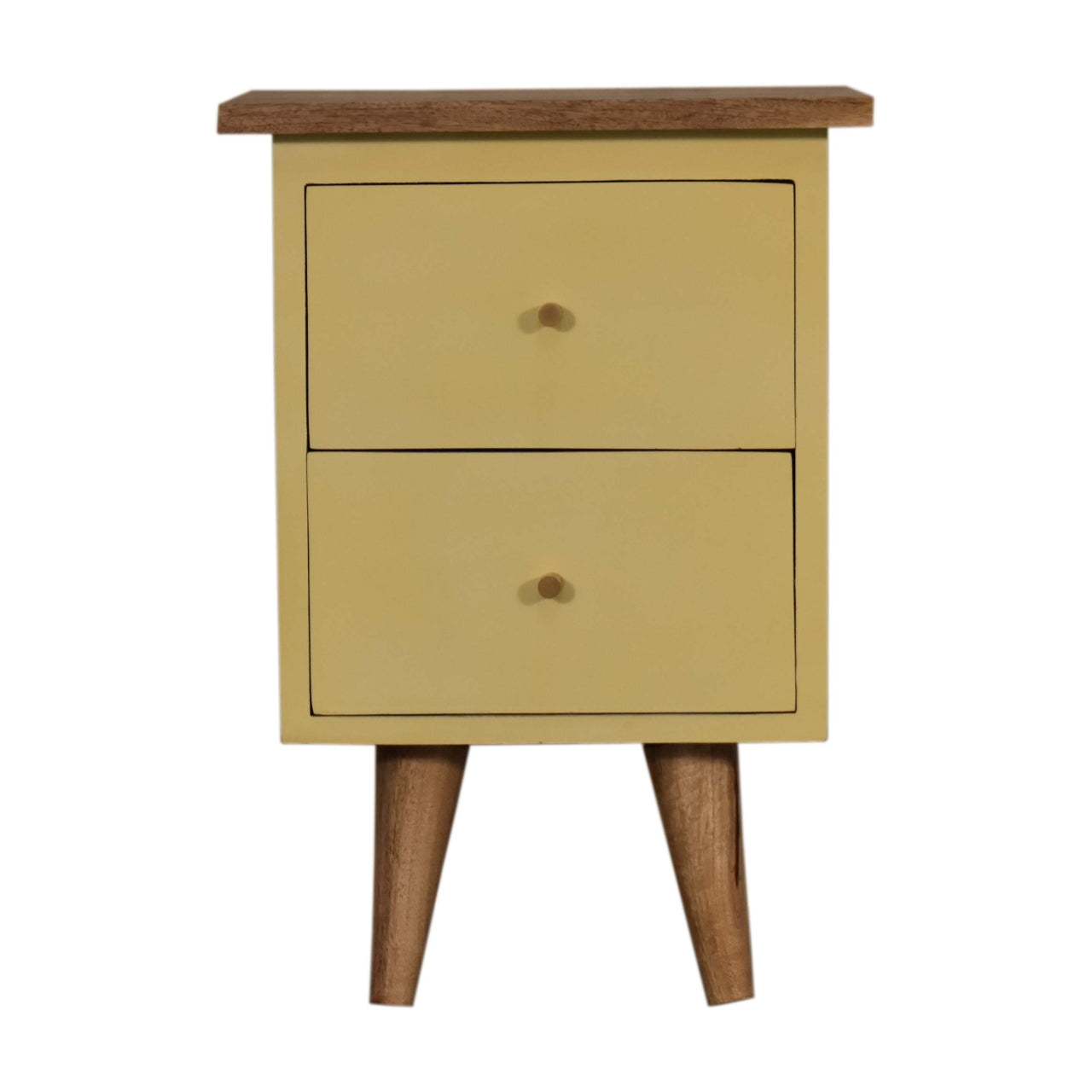 Yellow Hand Painted Bedside. 100% Solid Mango Wood