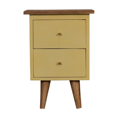 Yellow Hand Painted Bedside. 100% Solid Mango Wood