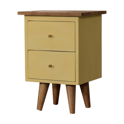 Yellow Hand Painted Bedside. 100% Solid Mango Wood