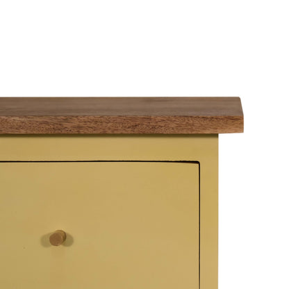 Yellow Hand Painted Bedside. 100% Solid Mango Wood