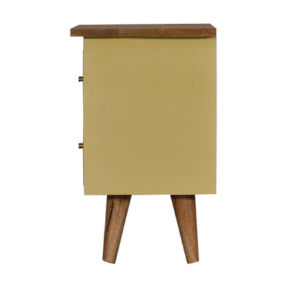 Yellow Hand Painted Bedside. 100% Solid Mango Wood