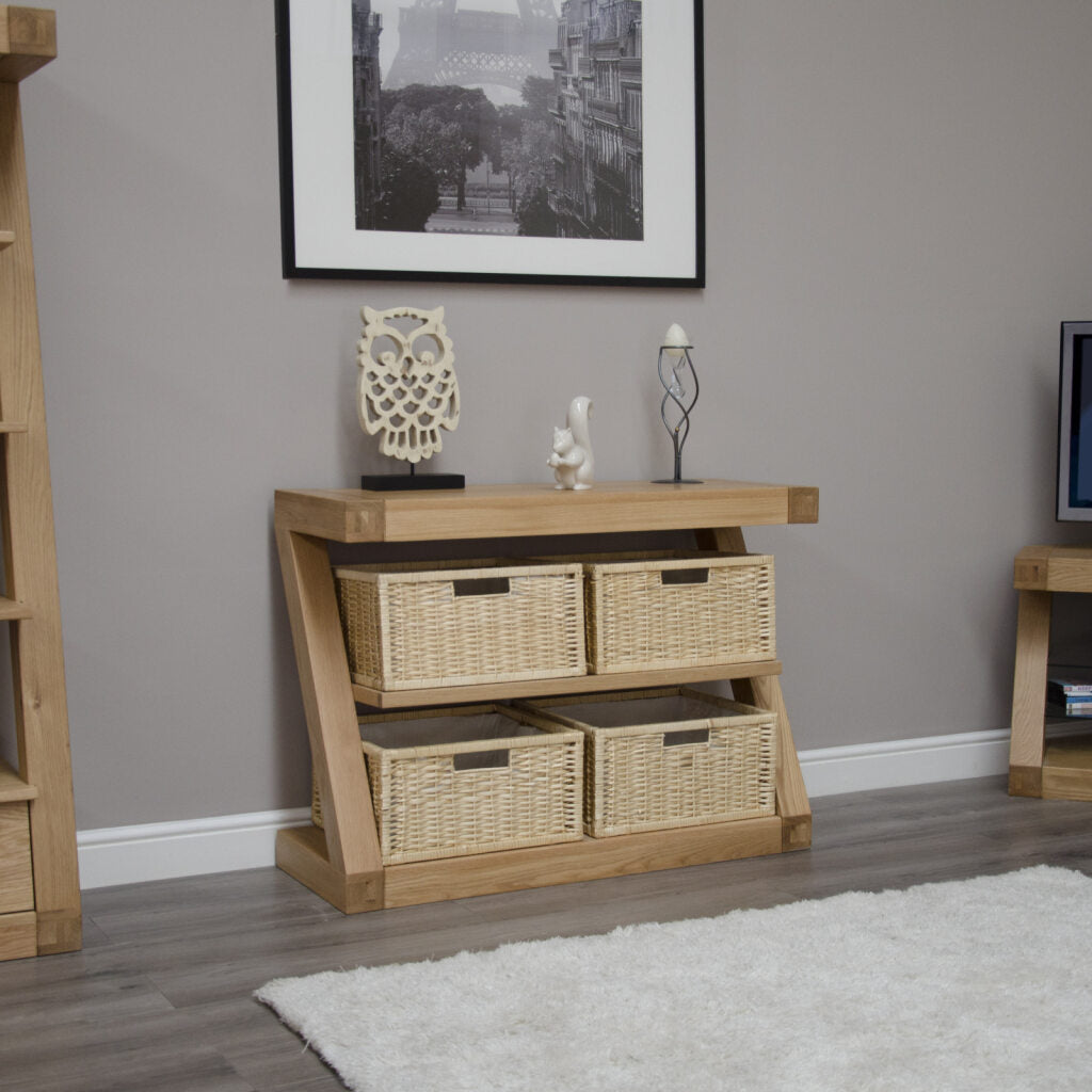 Z Basket Console Table 100% solid oak