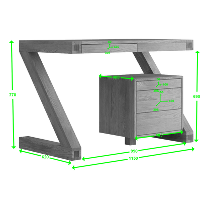 Z Small Computer Desk 100% solid oak