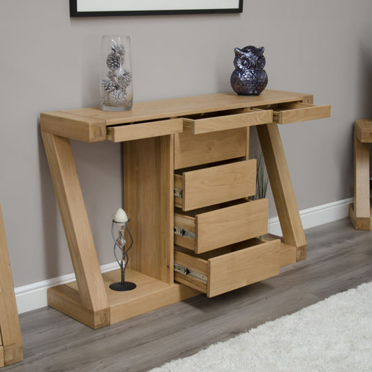 Z Wide Console with Drawers 100% Solid Oak