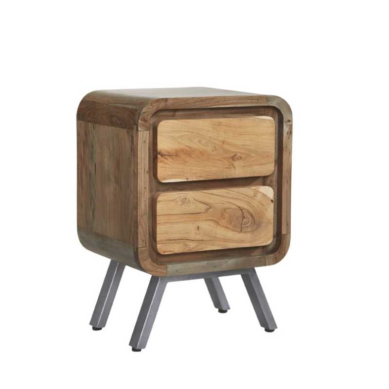 Aspen 2 Drawer Lamp Table 100 % Solid Hardwood and Reclaimed Metal.