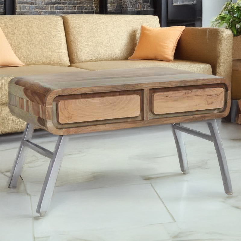Aspen Coffee Table 2 Drawer 100% Solid Hardwood and Reclaimed Metal