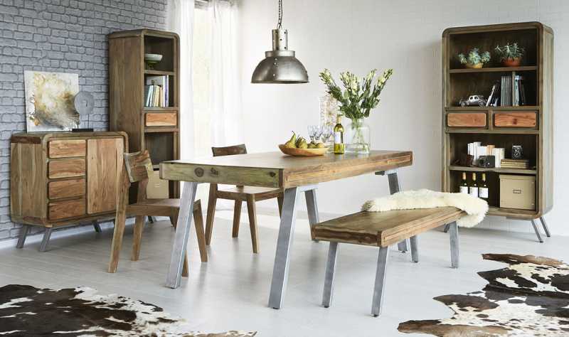 Aspen Medium Dining Table 100 % Solid Hardwood and Reclaimed Metal