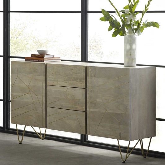 Light Gold Sideboard. 160cm Wide Solid Mango Wood.