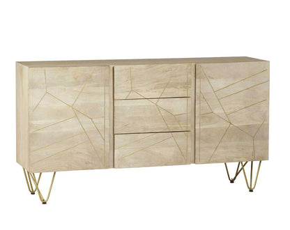Light Gold Sideboard. 160cm Wide Solid Mango Wood.