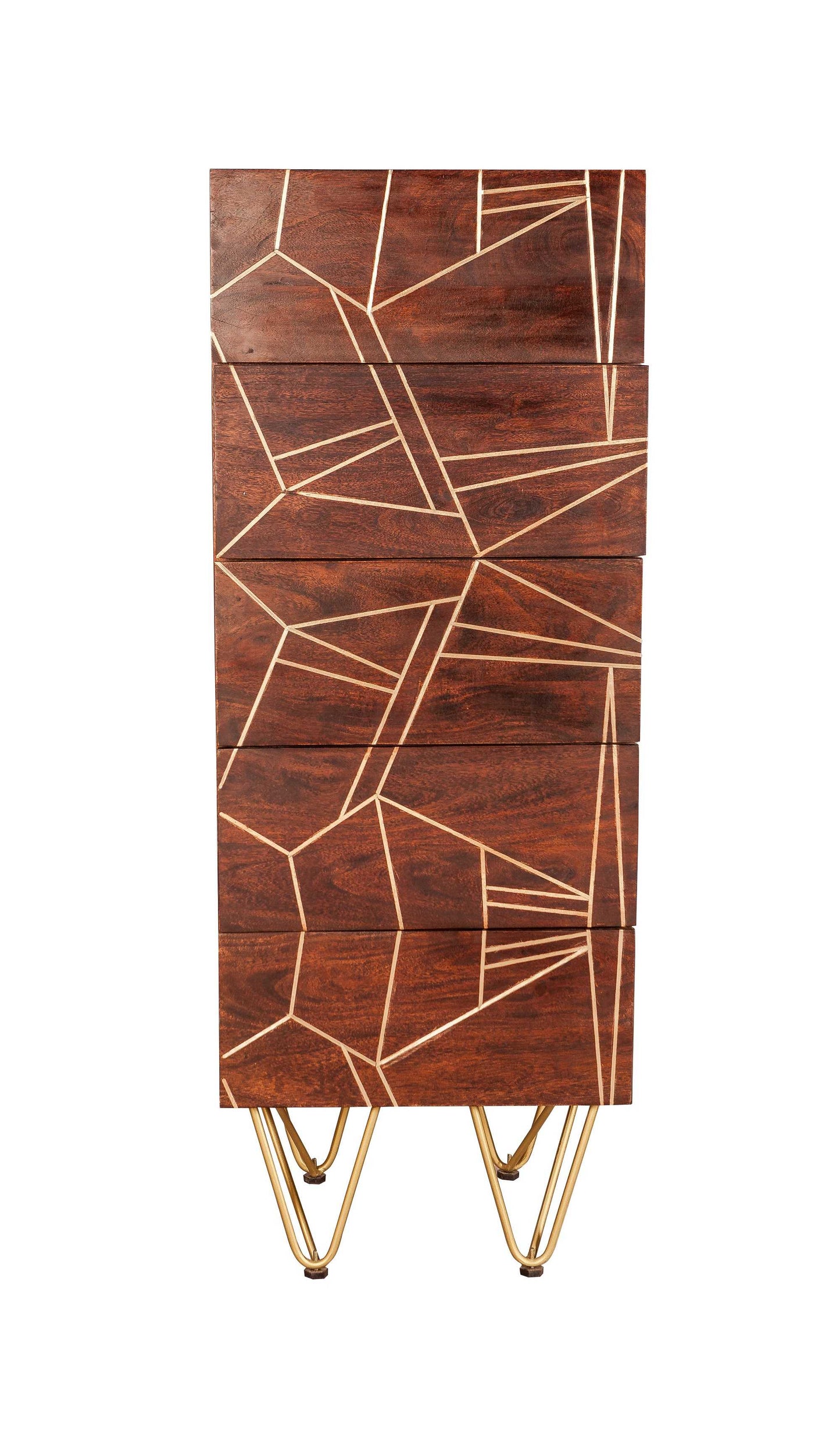 Dark Gold Tall Chest. Solid Mango Wood