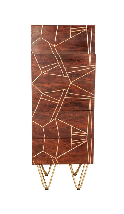 Dark Gold Tall Chest. Solid Mango Wood