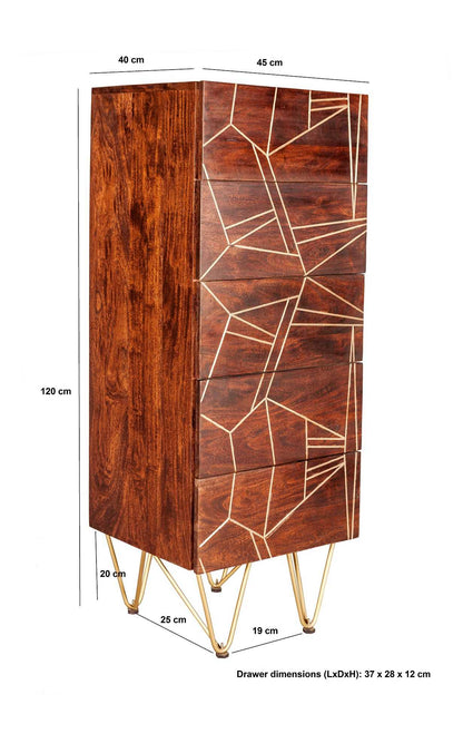 Dark Gold Tall Chest. Solid Mango Wood