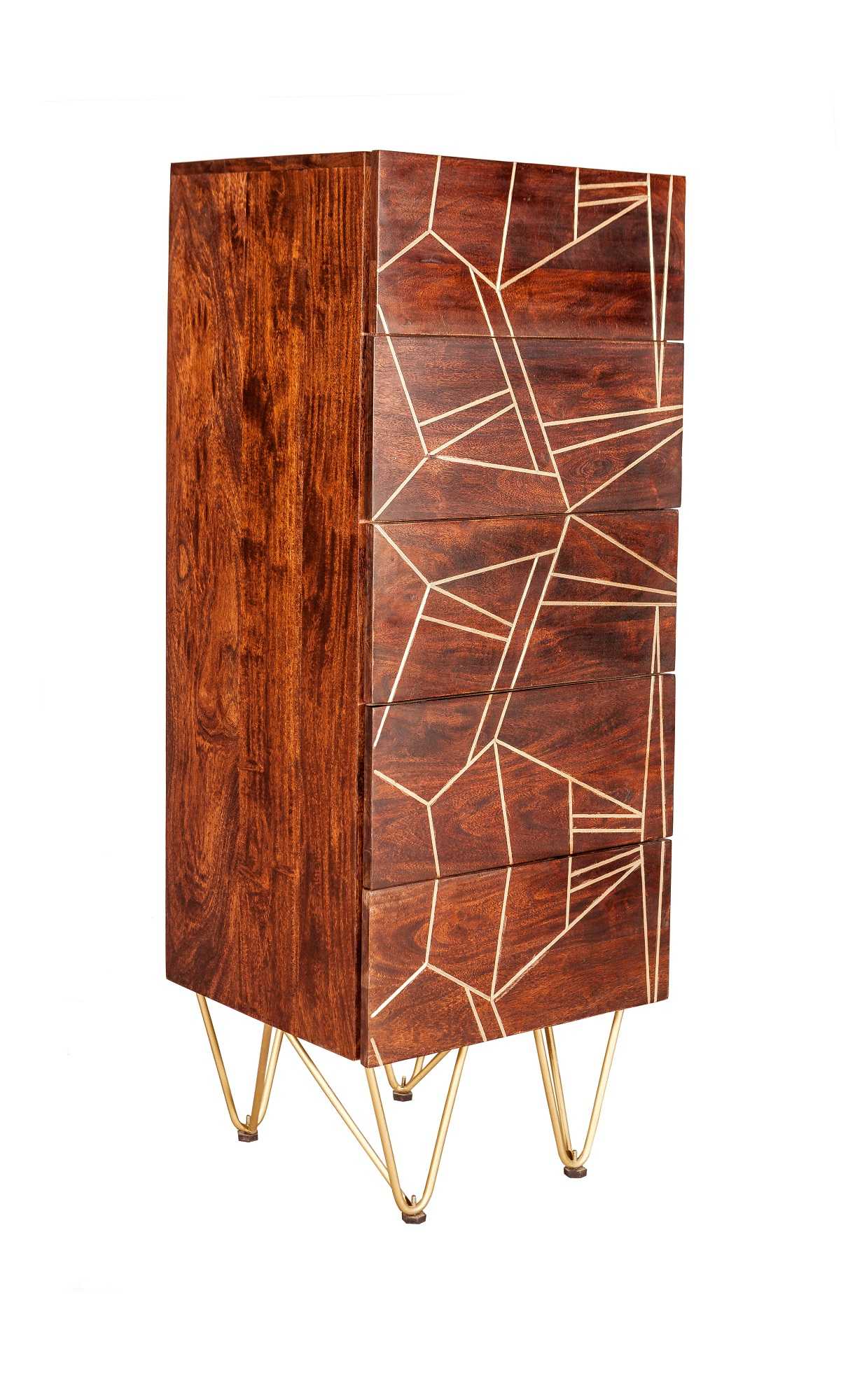 Dark Gold Tall Chest. Solid Mango Wood