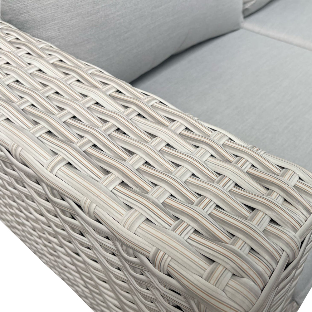 Grey Outdoor Corner Sofa 2 benches/Stools 1 Fire Pit Table