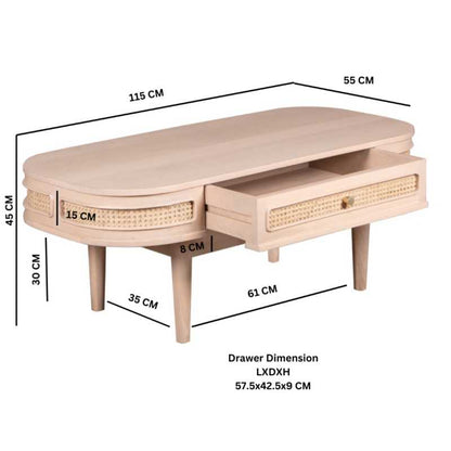 Valencia Cane & Mango Wood 1 Drawer Coffee Table