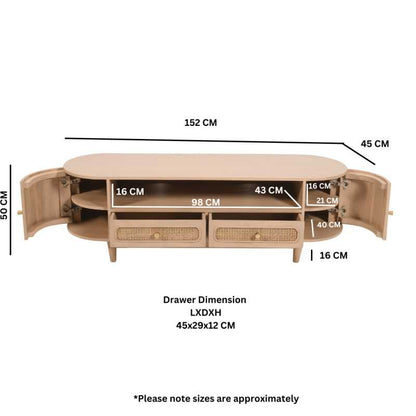 Valencia Cane & Mango Wood 2 Drawers TV Cabinet