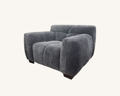 Thee Aluxo Harlem Grey Steel Velvet arm chair in bubble sofa style.
