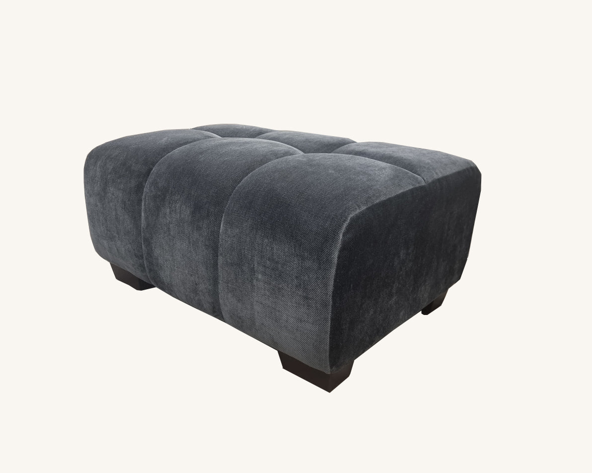 Thee Aluxo Harlem Grey Steel Velvet footstool in bubble sofa style.