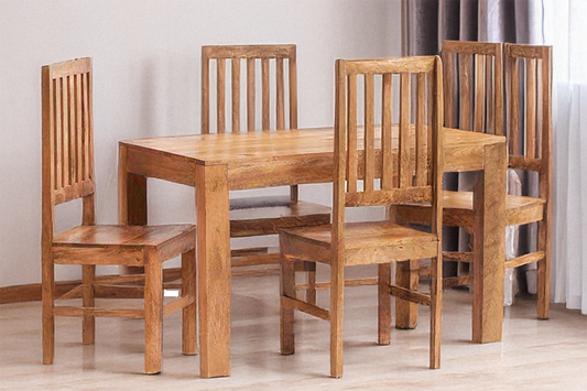 Toko Light Mango 4 FT Dining Set with 4 Wooden Chairs. 100% Mango Wood