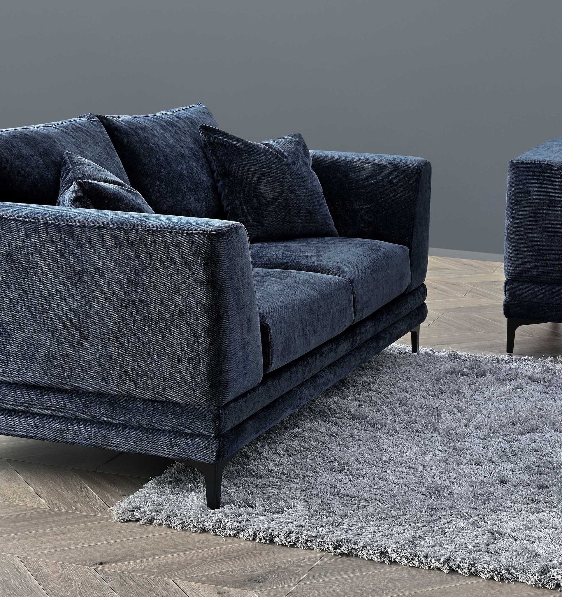 Aluxo Lenox Sofa Range in Aegean Blue Velvet 2 and 3 seater