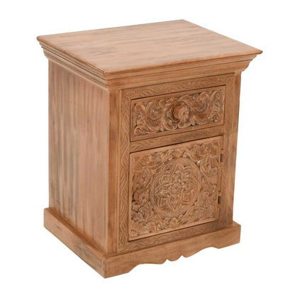 Artwork Mango Wood Bedside Table With Storage 100% Eco Sourced Natural Wood